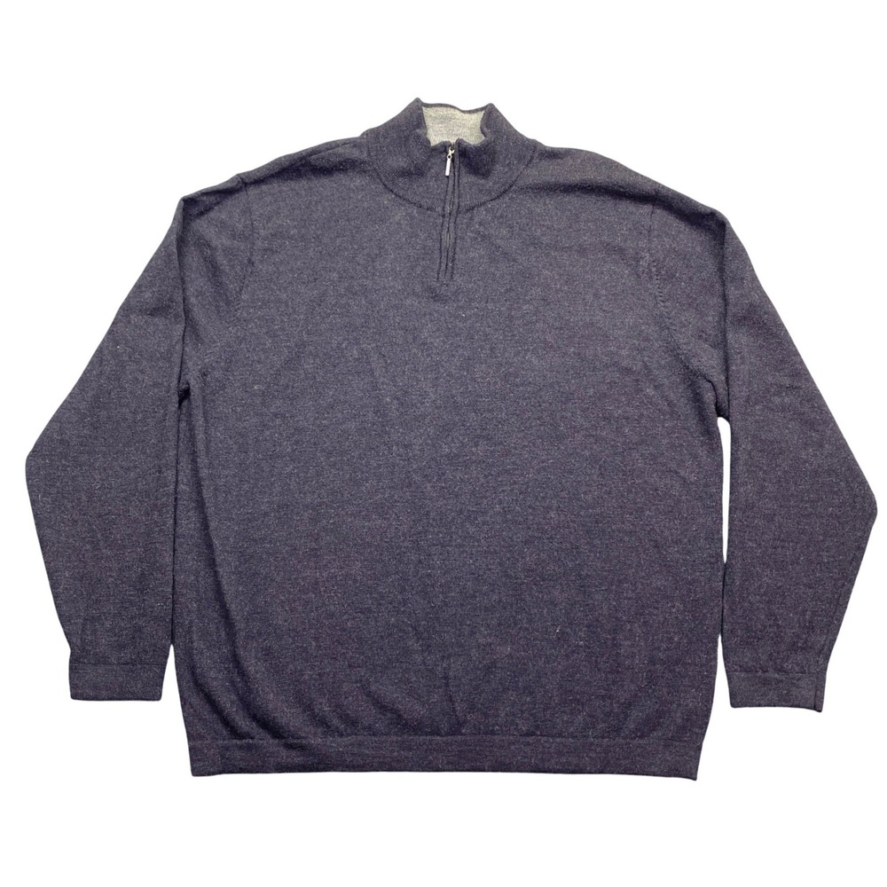 Garret Scott Mens XL Extra Fine Merino Wool Quarter Zip Pullover Sweater Gray